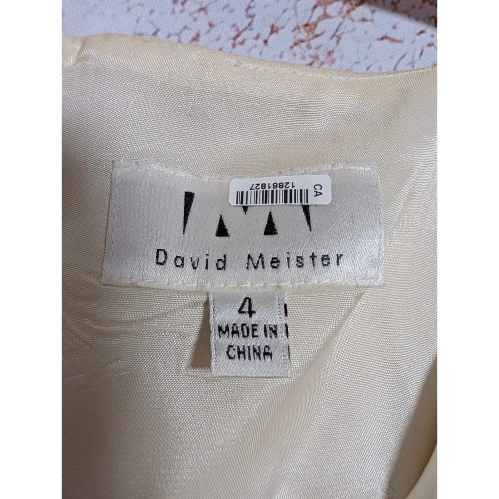 David Meister Sheath Dress Womens 4 Cream Wool Black Pleated Hem Bow Cocktail - Picture 3 of 6